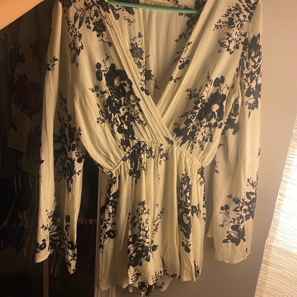 Black and white floral romper